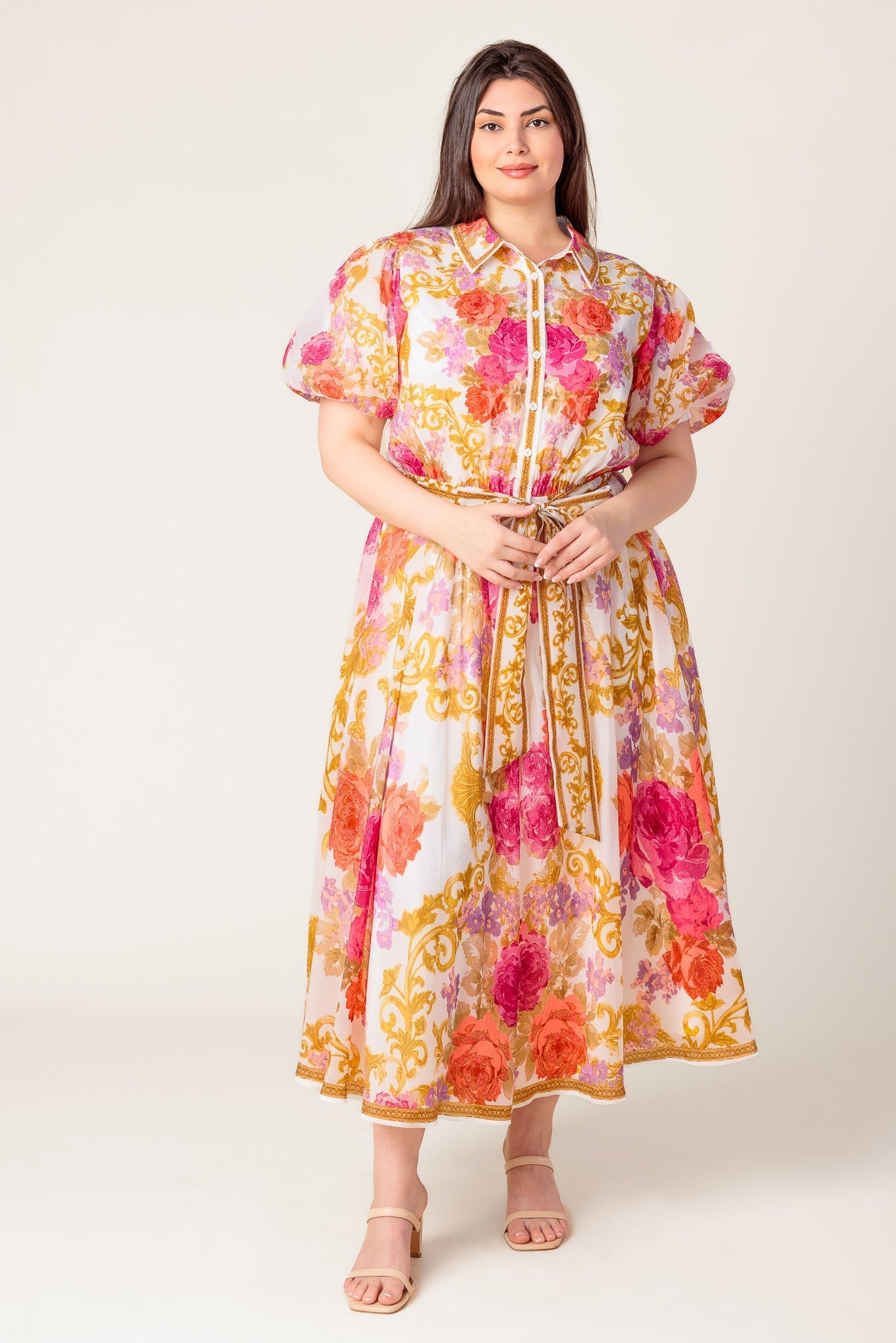 MAKING IT RIGHT IVORY FLORAL WOVEN MIDI DRESS Flying Tomato
